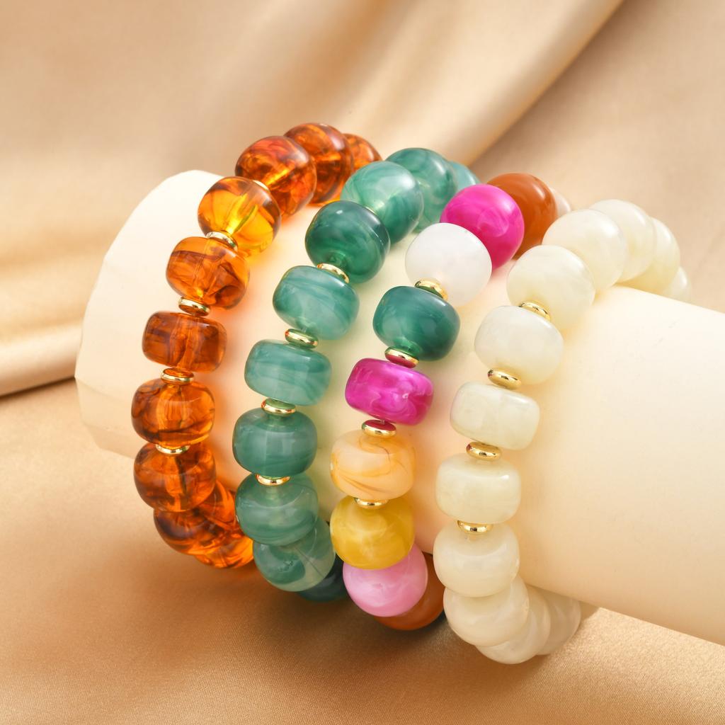 Bohemian Multi Color Resin Bead Bracelet for Women,18K Gold Plated Stainless Steel, Waterproof Summer Beach Vacation Jewelry