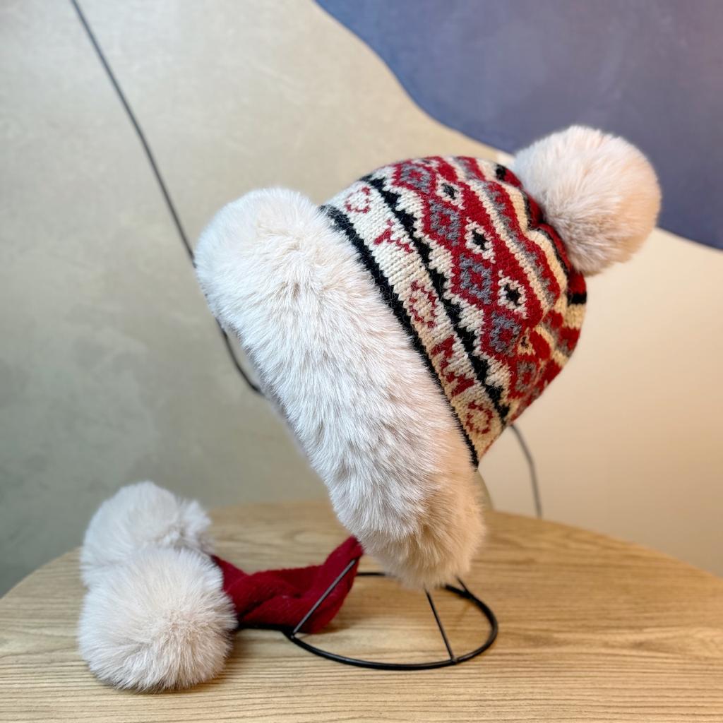 Winter New Style Plus Velvet Warm Lei Feng Hat Outdoor Cold-proof Ear Protection Wool Knitted Hat for Women Sweet and Cute Casual