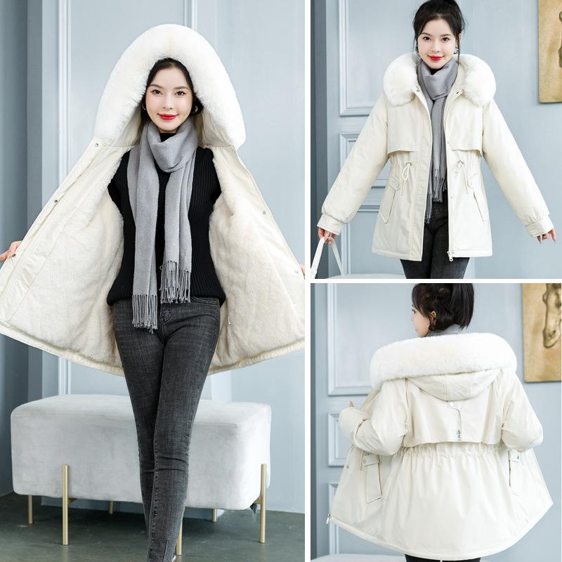 Parke Women's New Winter Loose Down Cotton Clothes Short Large Wool Collar Plus Fleece Thickened Cotton Clothes Jacket