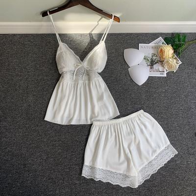 Suspender Pajamas Women's Spring and Summer New Tops and Shorts Two-piece Loungewear Sexy Lace Pure Desire Pajamas Ice Silk