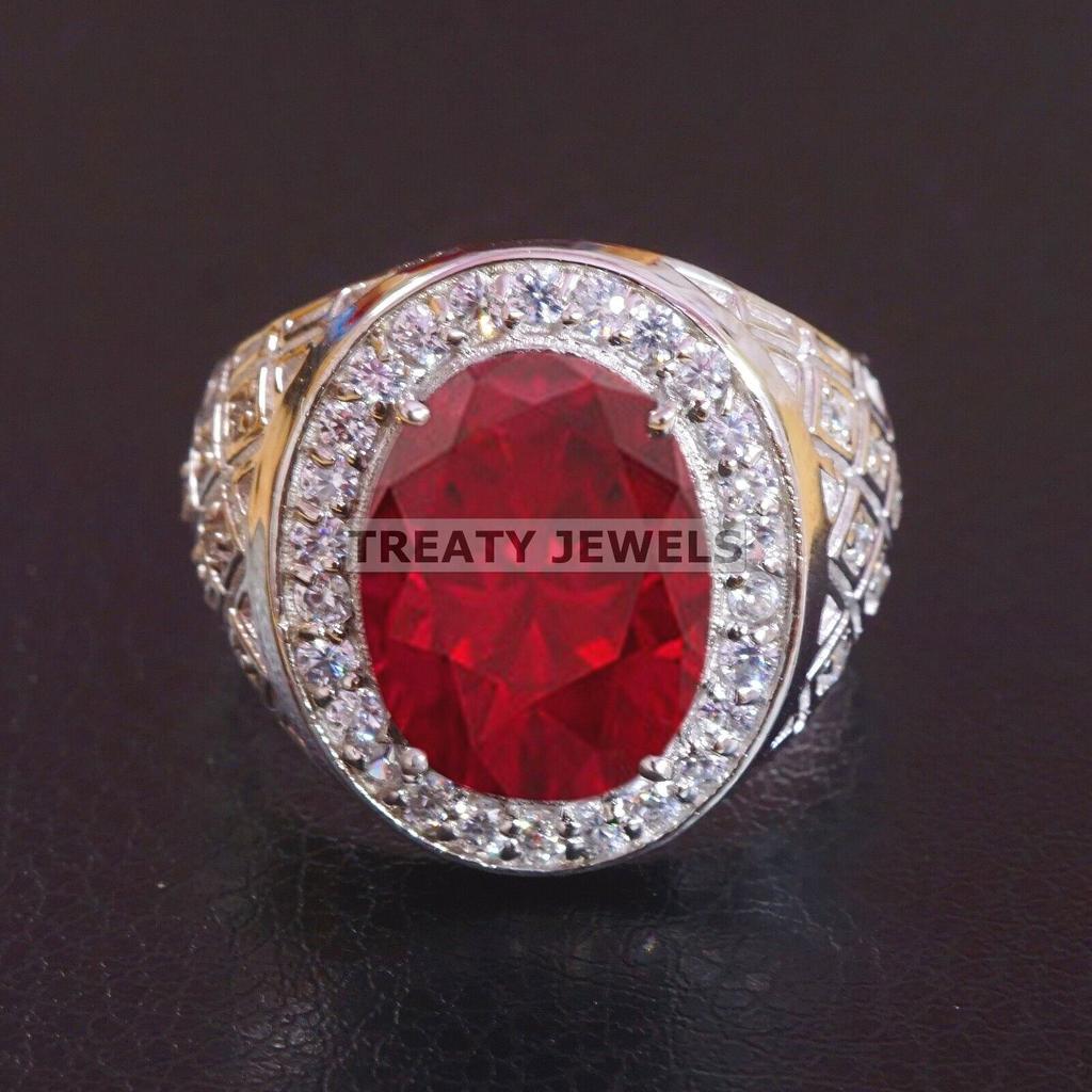 Ruby Oval Cut Gemstone With 925 Sterling Silver Ring For Men's #B510 JL375684070891