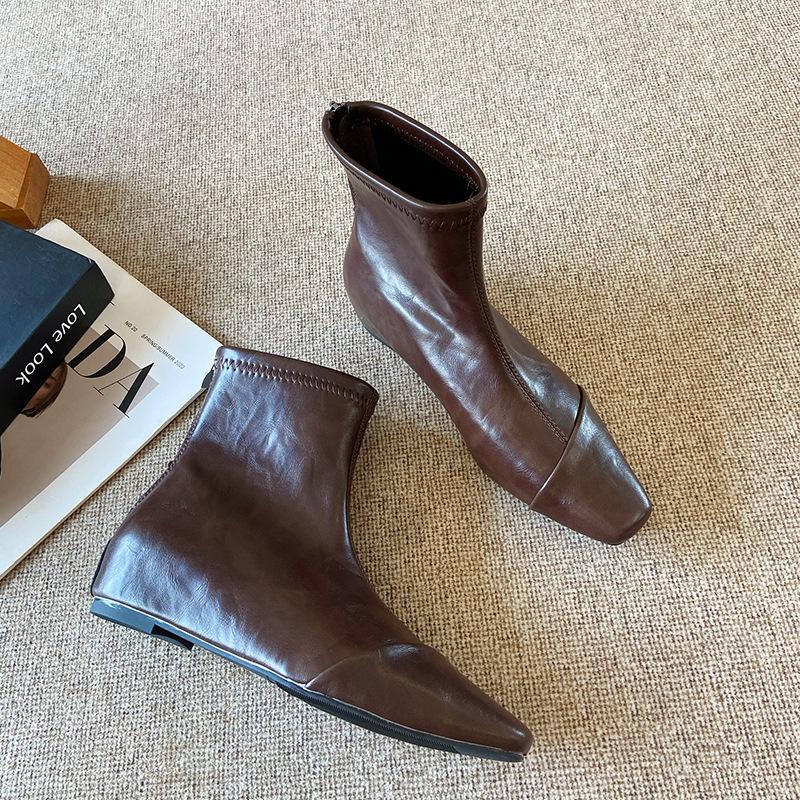 

228-1 женские полусапожки на низком каблуке, новинка осени 2025 года, модные женские ботинки, остроносые полусапожки, дизайн, тонкие ботинки для женщин 39 коричневый