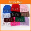Rhinestone Nyc Letters Knit Hat For Unisex Autumn Winter Warm Cap Gift Fashion