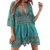 Swimsuit Cover Up Solid Color Deep V Neck Lace Quick Dry Swimwear Dress for Swimming