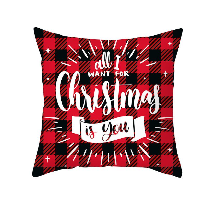 Plaid Christmas Pillow Cover Letter Christmas Tree Sofa Cushion Cover Peach Skin Cushion Home