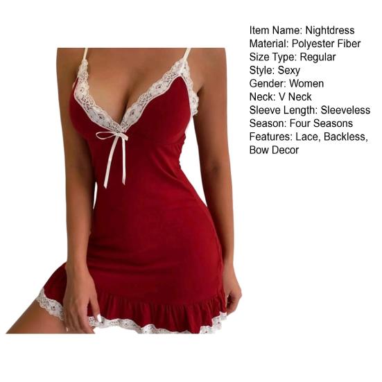 2 Pcs/Set Women Nightdress Panties Set V Neck Bow Decor Backless Sleeveless