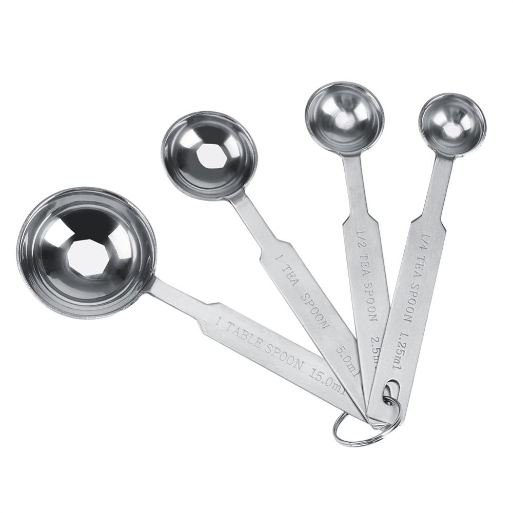 4Pcs Measurement Scale Metal Spoons Rustless Steel Kitchen Spoons Coffee Spoons Cooking Use
