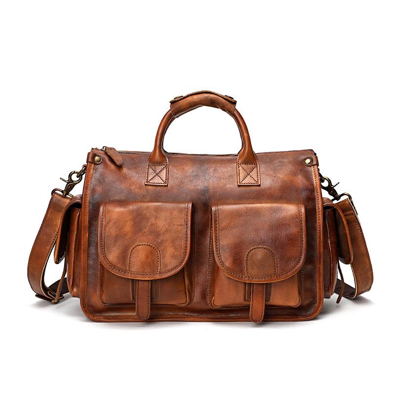Strukturierte Lässige Herren-Umhängetasche aus Echtem Leder - Schultertasche auspflanzlich gegerbtem Leder für Business und Freizeit.