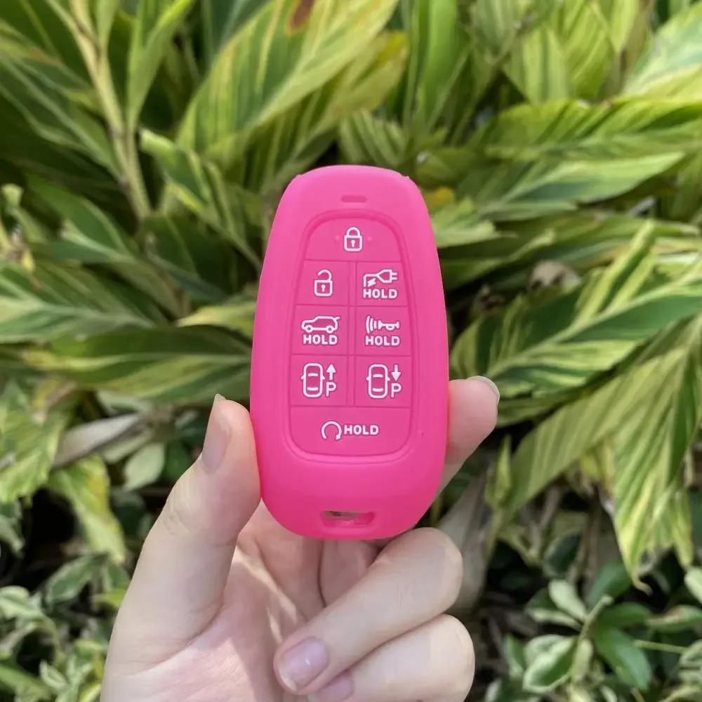 

8 Button Silicone Car Key Case Cover for Hyundai Sonata Hybrid NEXO NX4 Grand Santa Fe Tucson Keyless Entry Keychain Accessories Яскраво-рожевий