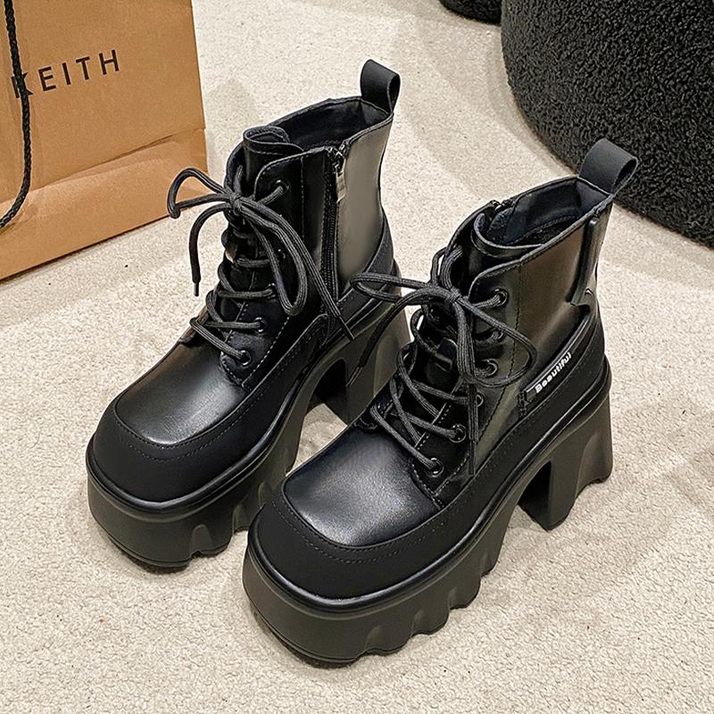 Fashion Ankle Boots for Women High Heels Fashion Lace Up Shoes Platform Designer Pumps Winter Woman 2025 Chunky Goth Chelsea Botas Femme
