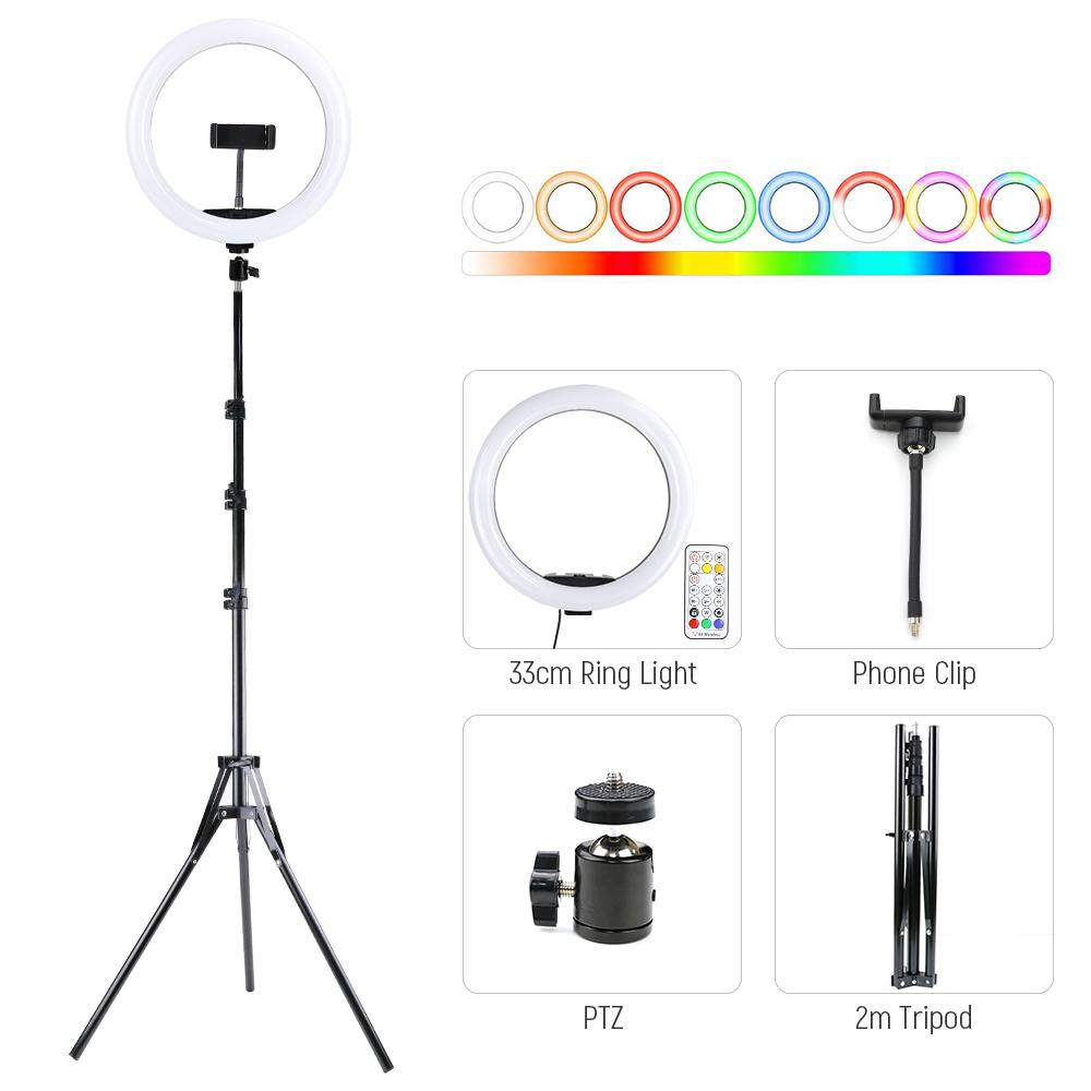 12inch RGB Led Ring Light With 0.5/1.6 Tripod Colorful 33/26cm Photographic Selfie Lighting For Youtube Live With Remote Control