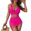 New fashion solid color sexy mesh splicing drawstring split women's swimsuit