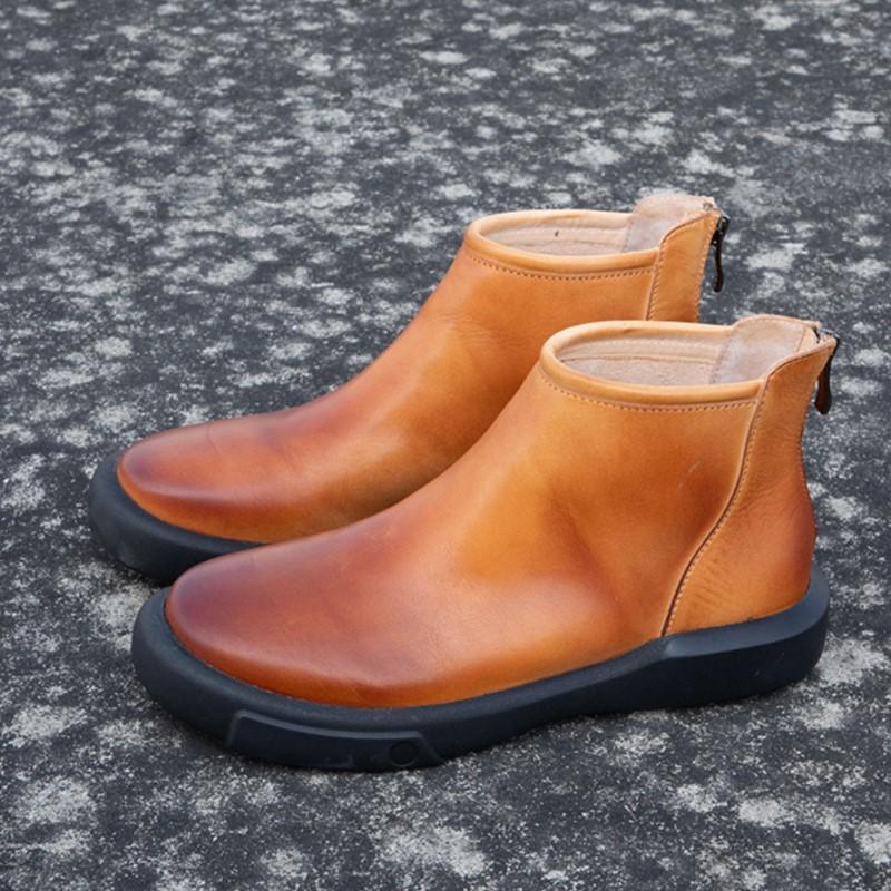 Johnature Retro Versatile Short Boots Round Toe High-quality Cowhide Soft Soled Women's Leather Boots