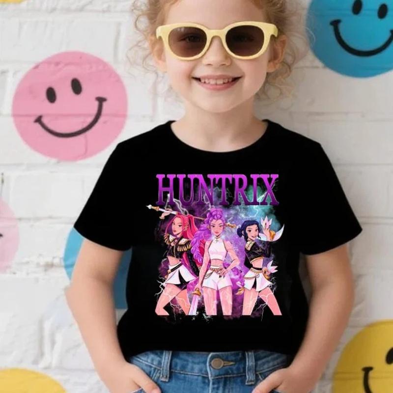 New Girls T Shirt Kpop Demon Hunters Children's T Shirt Birthday Short Sleeve Saja Kids Tee Top Girls Boys Family Clothing