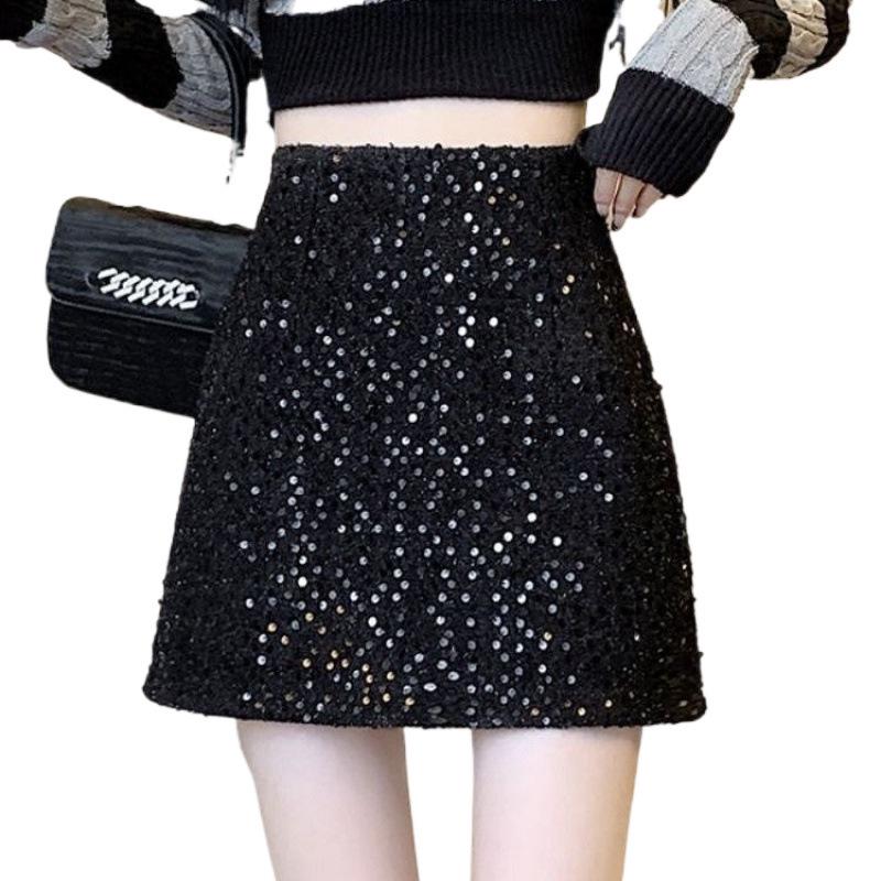 2024 French Chic Women's Sequin Tweed Pencil Skirt - Autumn/Winter Collection
