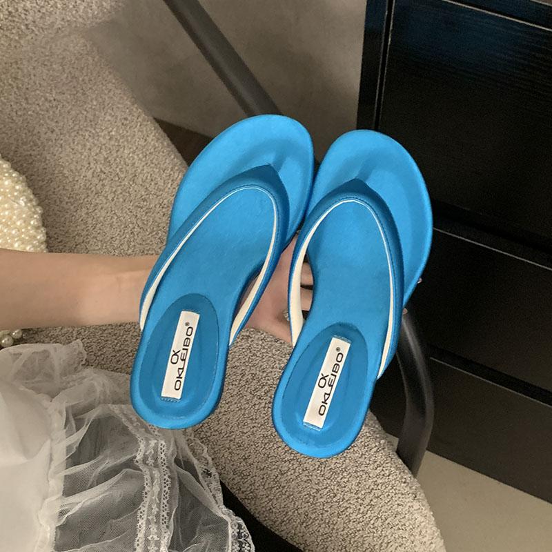 Fashion Fashion Round Toe Women Wedges Slippers Shoes Summer Beach Flip flops Female Heeled Slippers Sandals Slides Shoes For Ladies