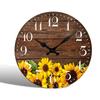 Wooden Retro Sunflower Clock Modern Round Silent Wall Clock Non-Ticking Hanging Wall Decor Clocks Bathroom