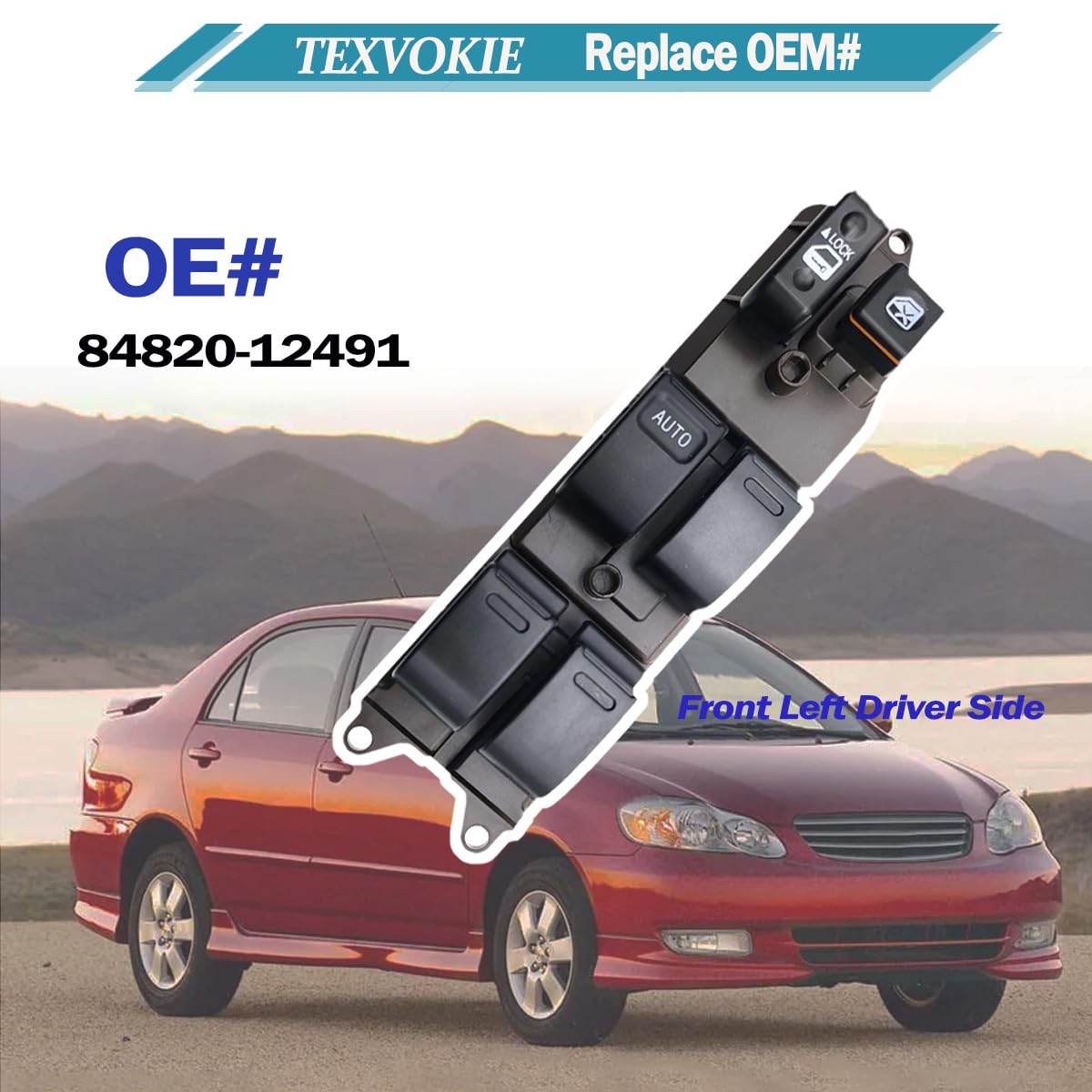 

84820-12491 Master Power Window Switch, Front Left Driver Side Button Controller, Fit for Toyota 2003 2004 2005 2006 2007 2008 Matrix Corolla 1.8L L4