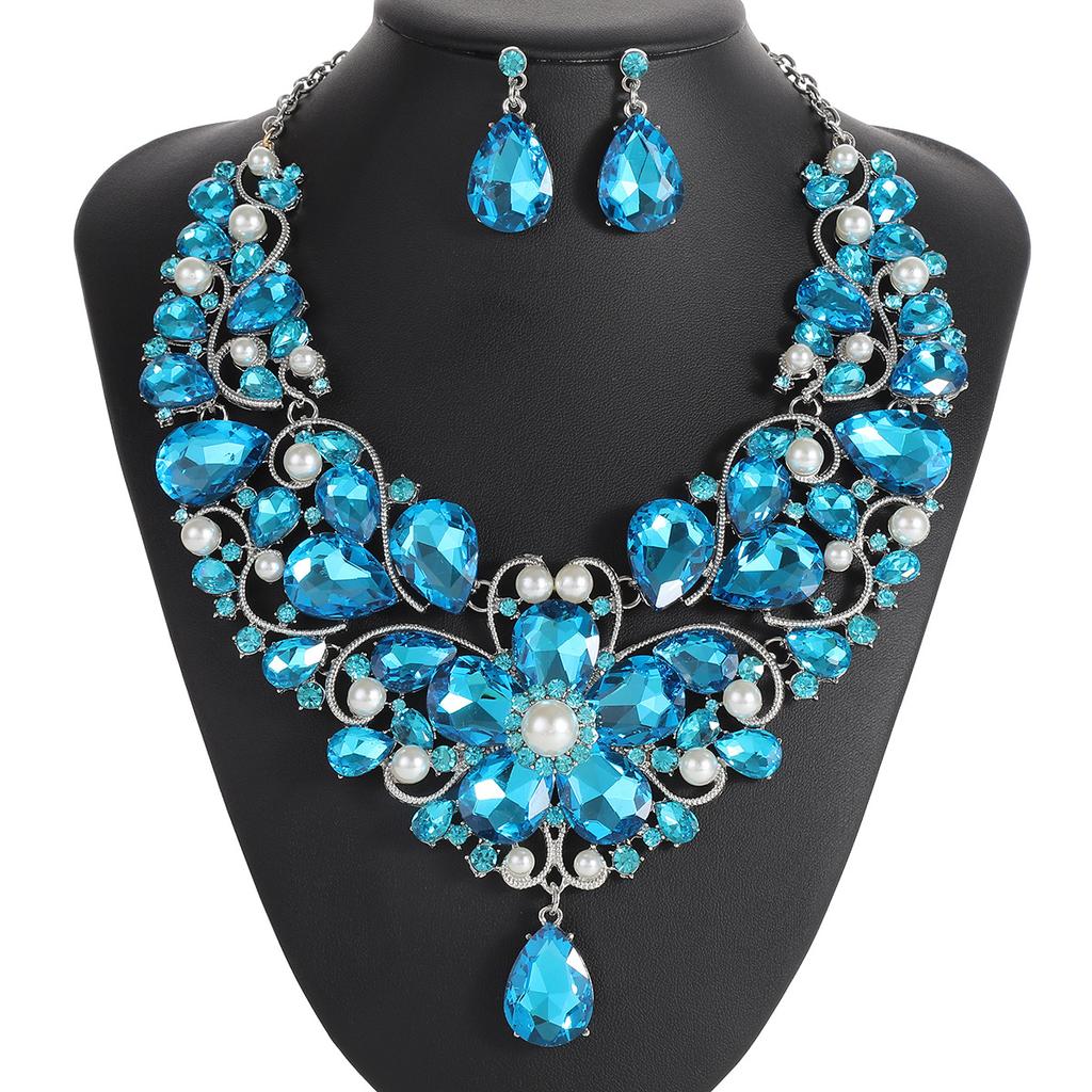 Accessoires de Mariée Européens et Américains Ensemble de Colliers Exagérés Bijoux en Cristal de Luxe pour Femme Accessoires de Robe de Banquet