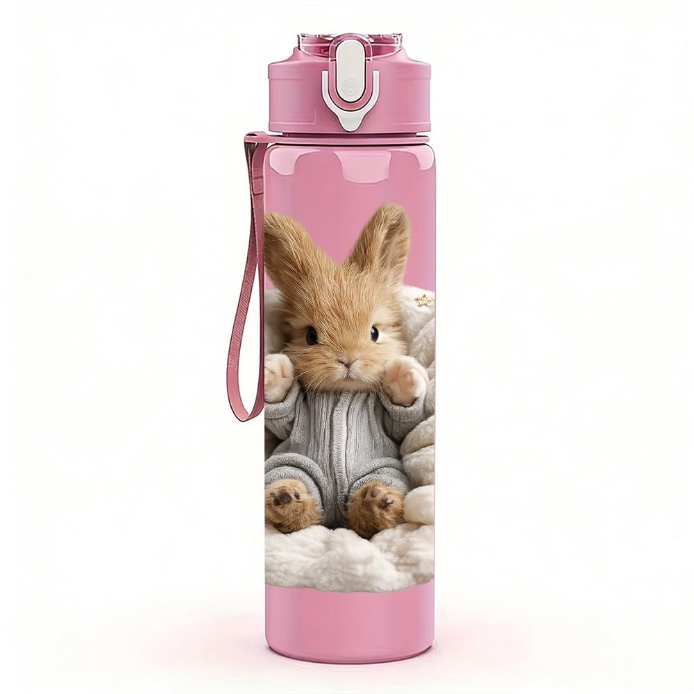 1PC Bunny Rabbit Wrapped In Blanket Print 750ml Color Plastic Sports Water Bottle Leakproof Flip Straw Lid Suitable for Sports Office Home Use