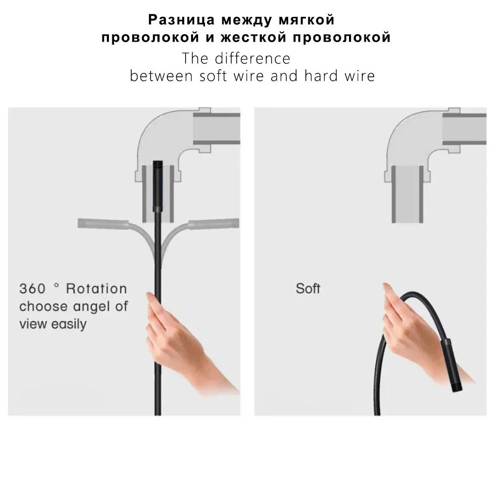 5.5mm Sewer Industrial Endoscope Piping Endoscopy Type C Flexible Snake Mini Camera 3 In 1 Automotive Borescope for Android