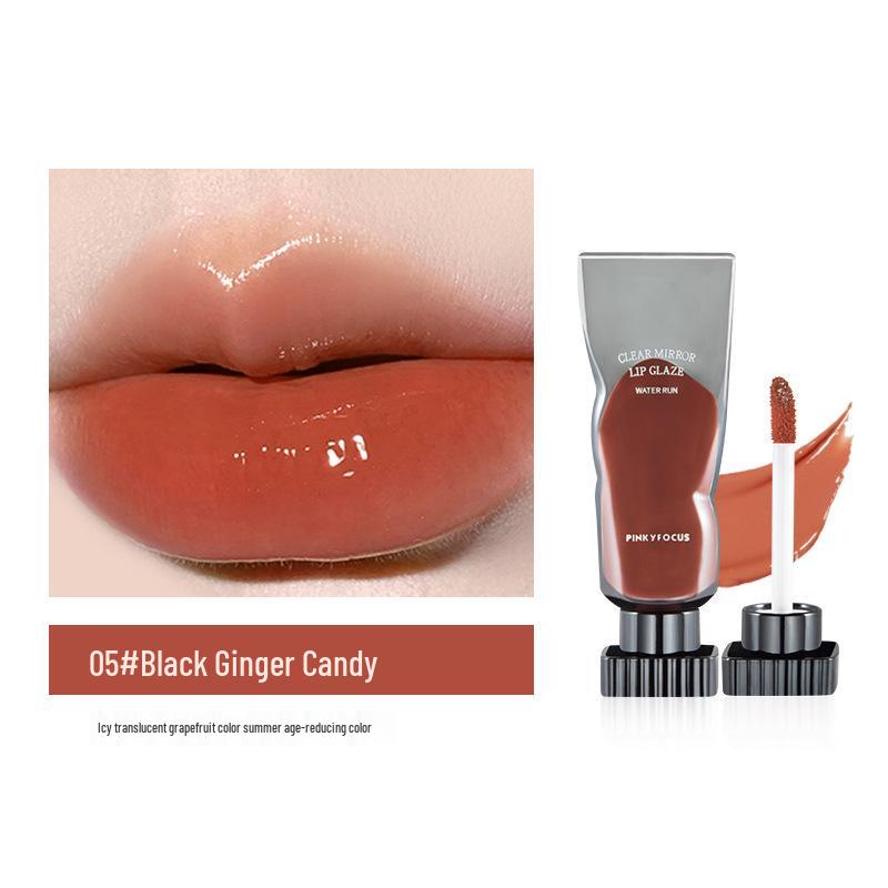 PinkyFocus Dark Mirror Long-Lasting Lip Glaze - Transparent, Non-Fading, Water-Light Finish for Women