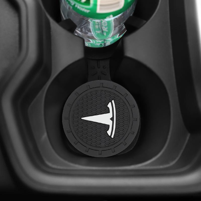 2Pcs Car Water Cup Mat Rubber Anti Noise Coaster Interior Accessories For Tesla Model-Y Model-3 Model-X Model-S Cybertruck