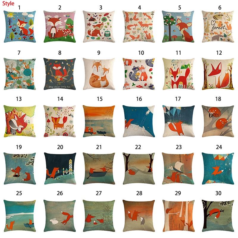 18 Fox Cartoon Linen Cotton Pillow Case Cushion Cover Sofa Home Decor Square