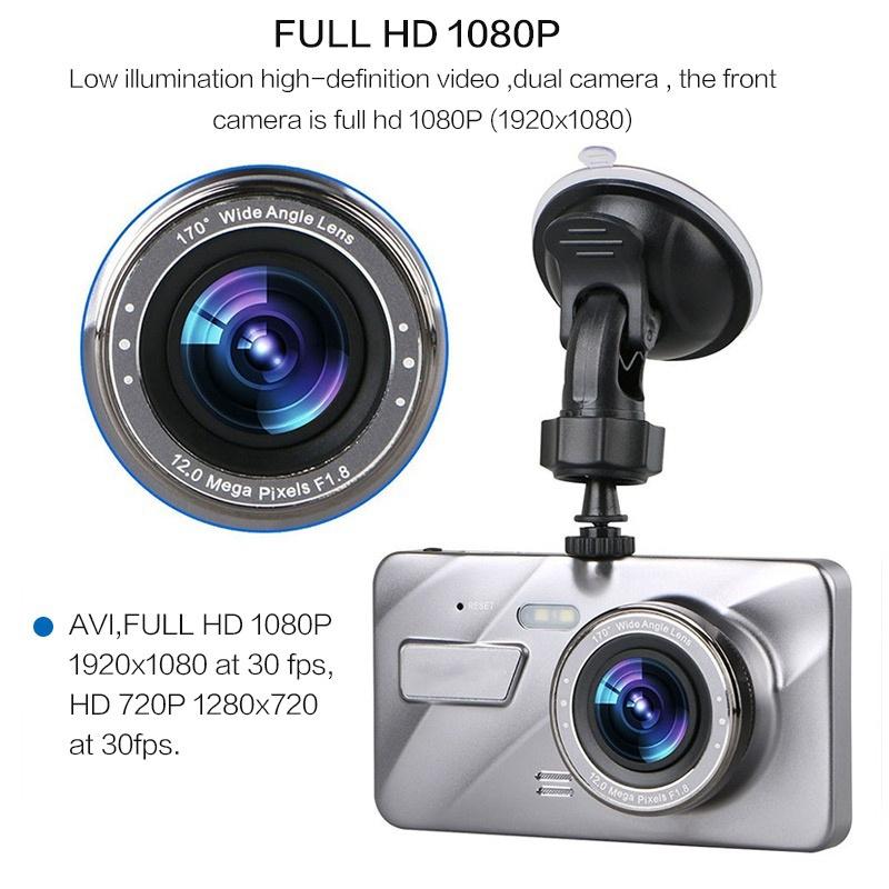 Dash Cam 1080P Dual Lens DVR Car Driving Recorder 4 Inch LCD Screen 170° Wide Angle, G-Sensor, WDR, Parking Monitor, Loop Recording, Motion Detection