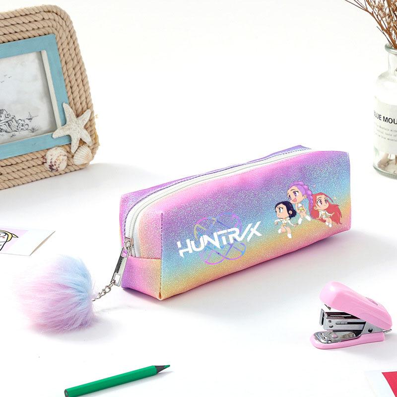 Demon Hunter Squad Rainbow Glitter Pencil Case - Shiny Student Stationery Organizer