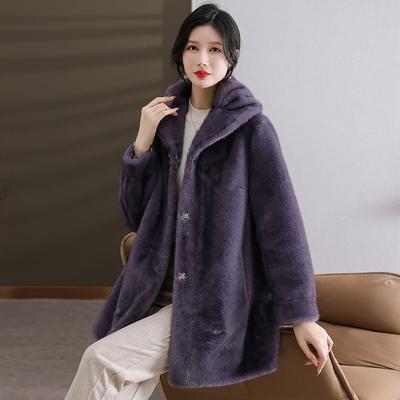 Mom's Winter Wear Neuer warmer Nerz-Fleece-Pelzimitatmantel für Damen mittleren Alters und ältere Damen aus Pelz und Pelz mit integriertem mittellangen Mantel