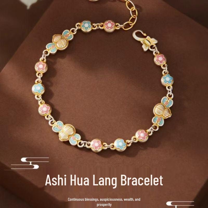 Sterling Silver 9999 Enamel Gourd Flower Bracelet: Light Luxury, Chinese Style Gift for Girlfriend 9999 Sterling Silver
