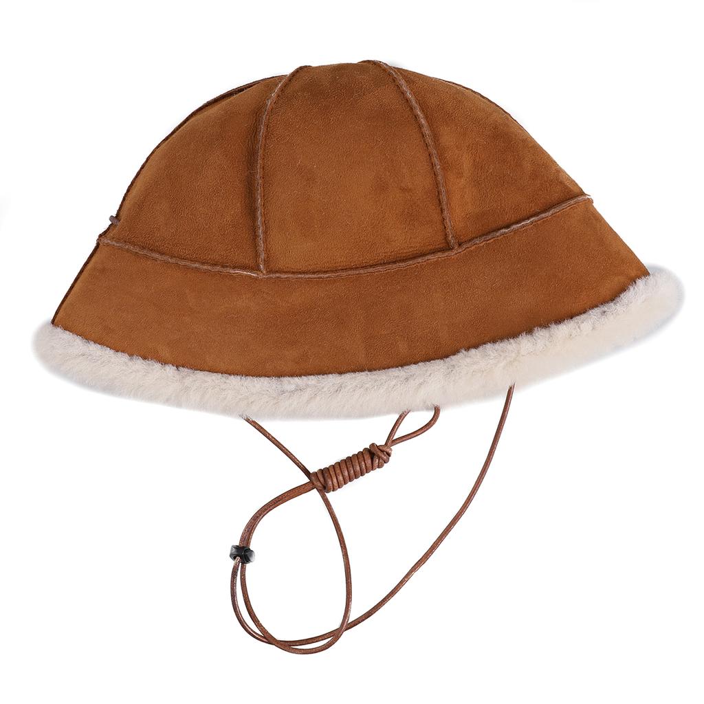 Unisex Genuine Sheepskin Leather Shearling Wool Bucket Hat Winter Fur Cap Hand Stitched For Cold Weather