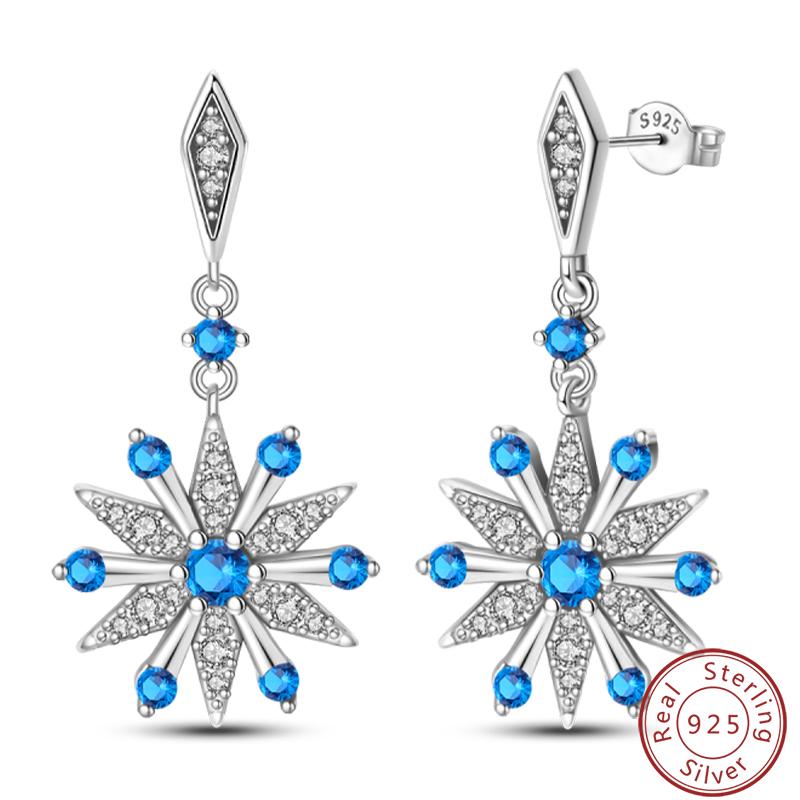 Damen Romantische 925 Silber Schneeflocke Stern Funkelnde Zirkonia Weihnachten Winter Ohrringe Passend für Hochzeitsfeier Exquisiter Schmuck