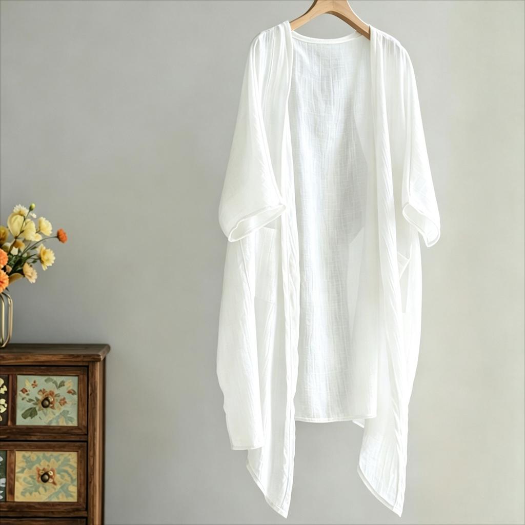Cotton and Linen Cardigan for Women V-Neck Coat Casual Cardigan Thin Style Ramie Sunscreen Clothing Summer Shirt