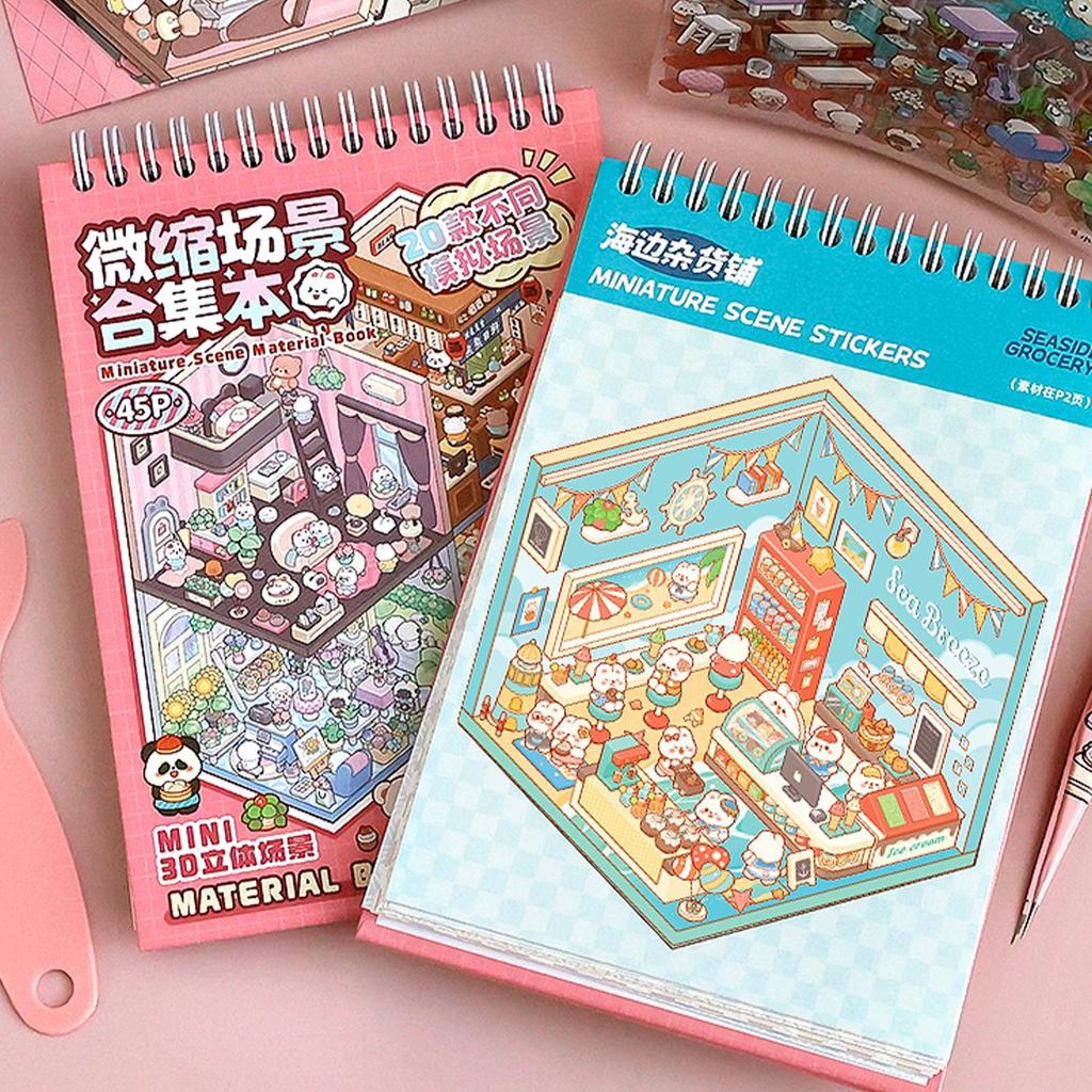 Miniature Scene Sticker Book Cartoon Stickers 3D House Miniature Scene Landscape Sticker Stacking Pasting Festival Birthday Gift