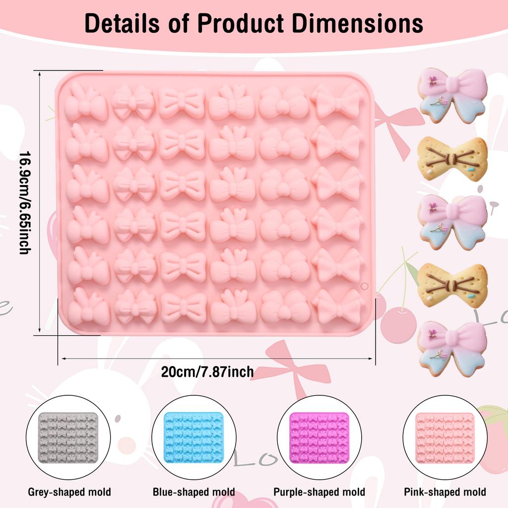 4Pcs Silicone Chocolate Candy Mold Reusable Bunny Shape Baking Mold Heat Resistant Bow Baking Tool for Candy Chocolate Cookies
