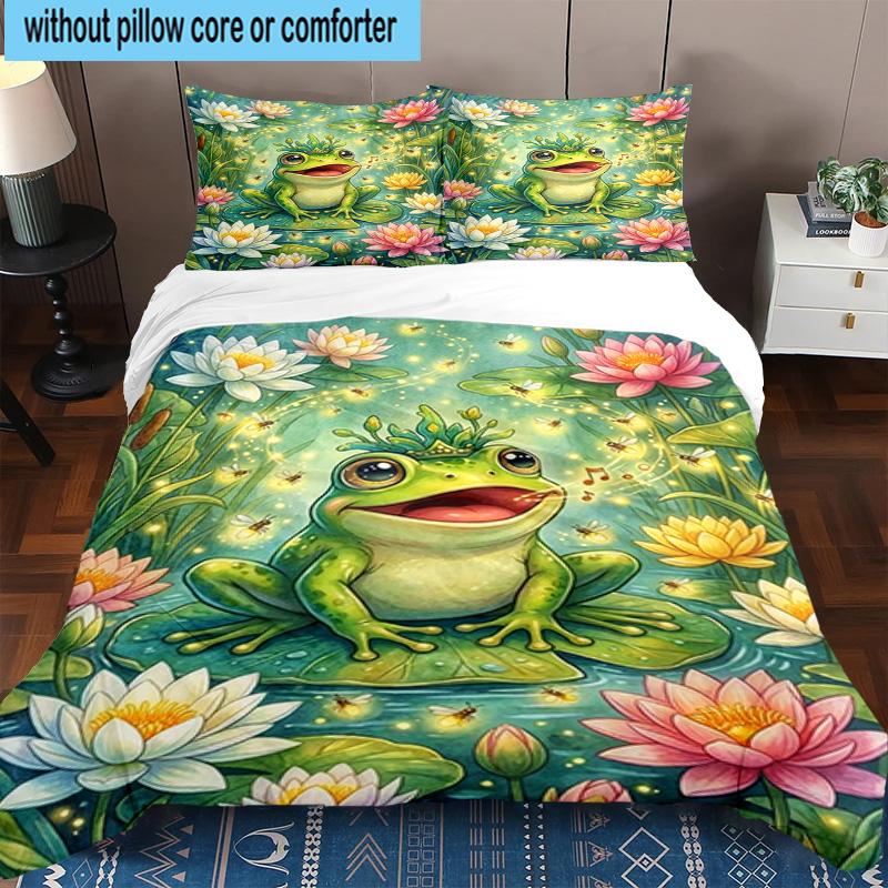 Frog In Top Hat Serenade 3pcs Bedding,Including 1pc Duvet Cover And 2pcs Pillowcases Perfect for Christmas,Ideal for Bedroom, Dormitory