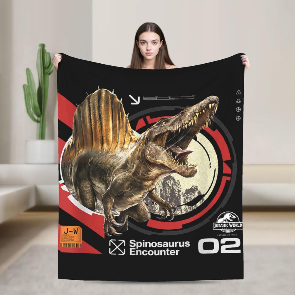 Jurassic T-Rex Grid World Blanket Flannel Spring/Autumn Logo Breathable Lightweight Throw Blankets for Travel Bedroom Quilt