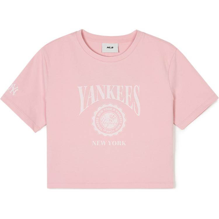 New York Yankees MLB Letter Vintage Print Comfortable Sports Short Sleeve Summer Breathable T-Shirt Women Tops Light-Pink 3FTSN0143-50PKM