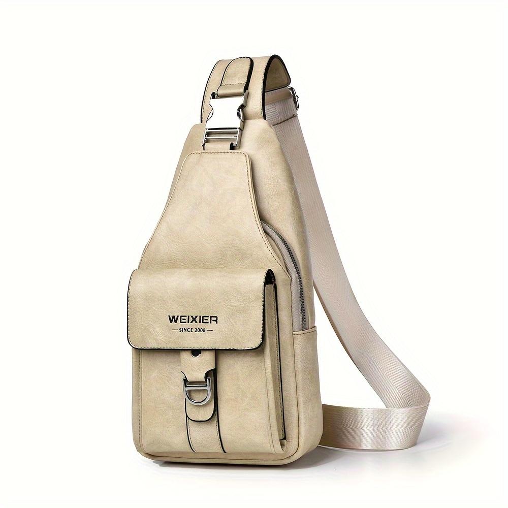 WEIXIER Faux Leather Vintage Casual Men'S Chest Bag, Crossbody Bag with Large Capacity And Multiple Compartments for Men