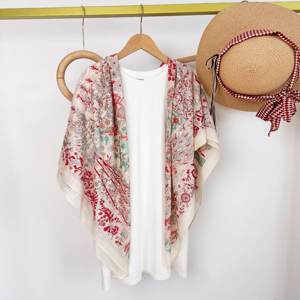 

Silk Cotton Silk Scarf Shawl With Sunscreen 105Cm Scarf With Air-Conditioned Room Large Square Scarf Office 105*105cm