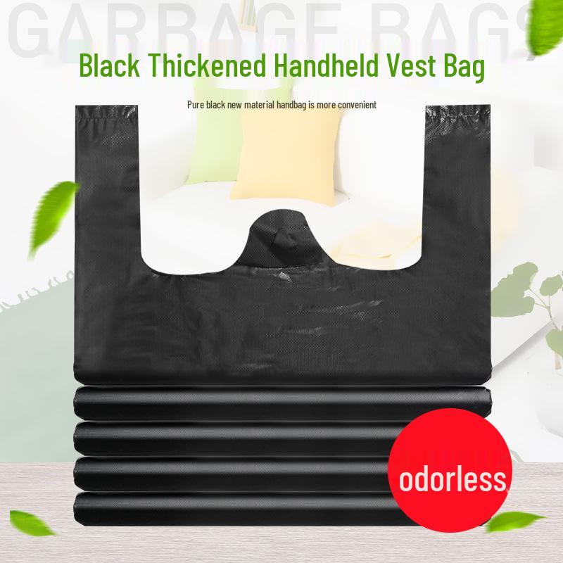 Black Handheld Thickened Vest-Style Trash Bags with Handles for Household Use