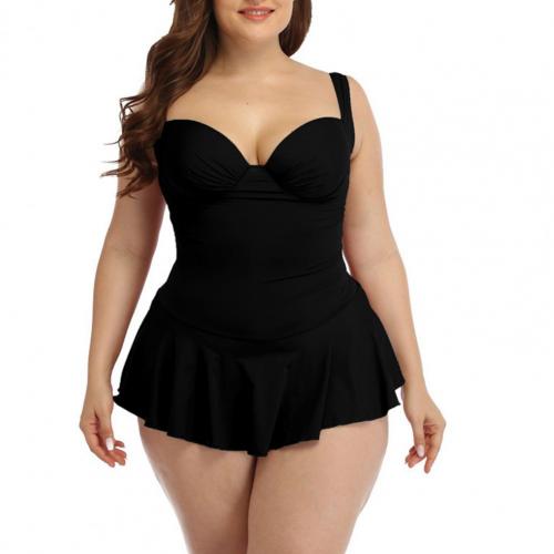 Women's Swimwear  Plus Size Swimsuit Solid Color Push Up Ruffle Hem Backless One-piece Swimsuit Swimwear for Swimming