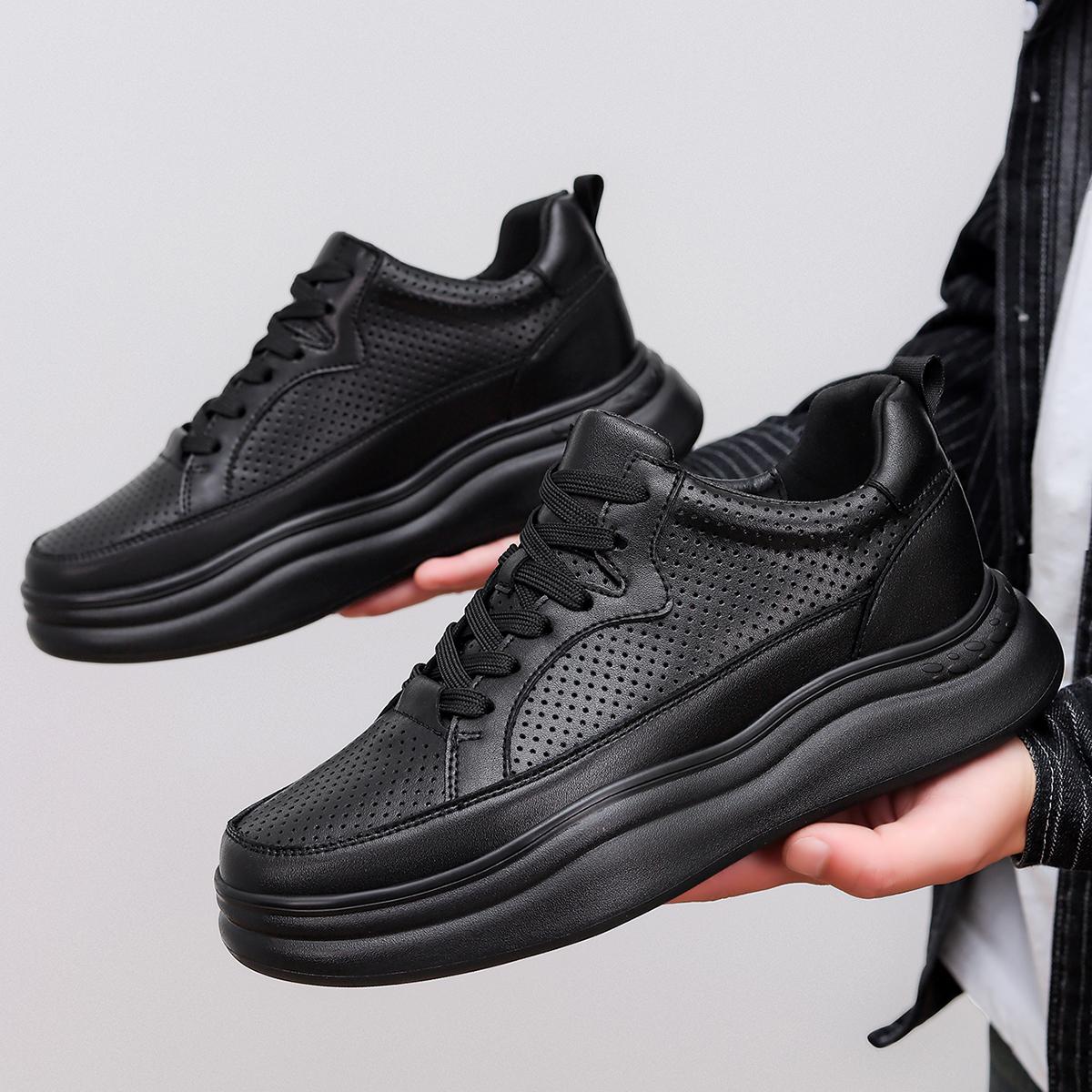 

Men Genuine Leather Height Increasing Casual Shoes Breathable Cutout Lace Up Walking Sneakers for Office Daily Outdoor Wear 38 белый