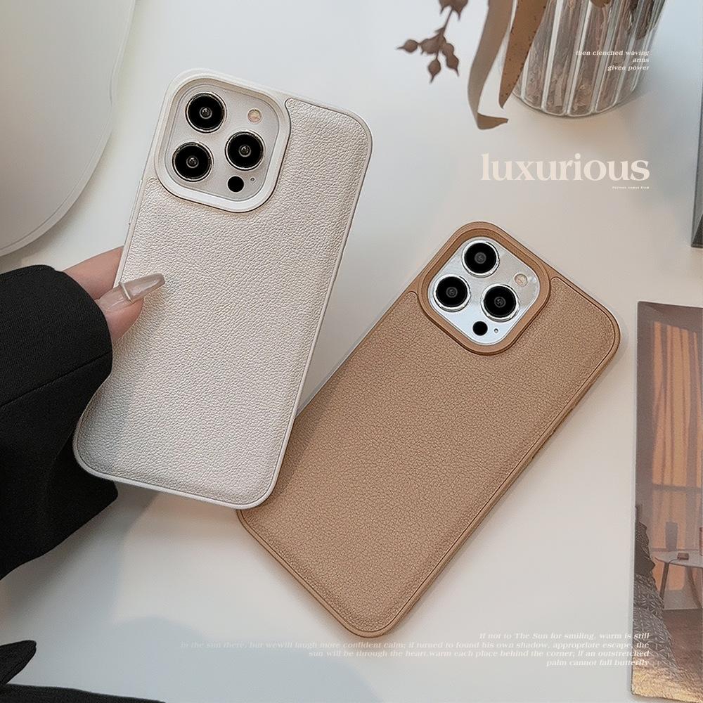 Premium Khaki Color Suitable for Apple 15 Phone Case IPhone 16promax Autumn and Winter Leather 11 Solid Color 13 Hard 14