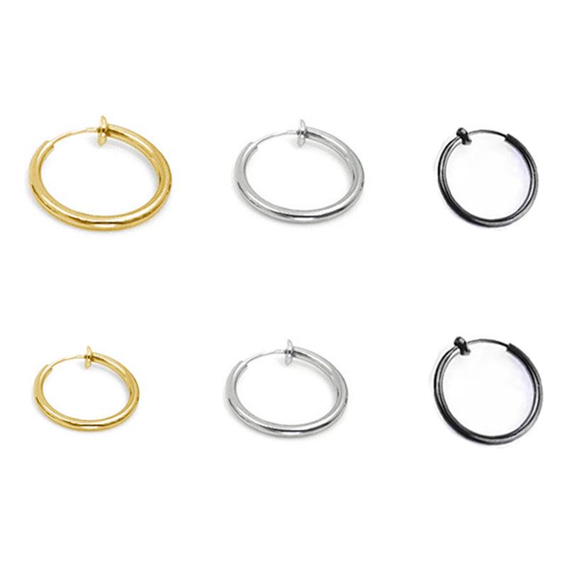 18K Stainless Steel Unisex Ear Clips for Non-Pierced Ears, Hip Hop Style Titanium Steel Hoop Earrings