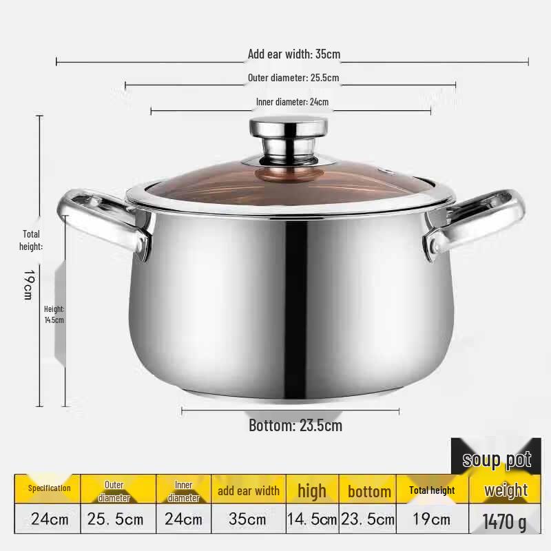 ZISIZ 304 Stainless Steel Double Ear Soup Pot