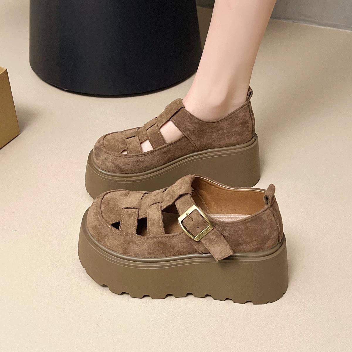 

platform-soled Birkenstocks women s autumn new spring small man height increase comfortable fashion versatile bag head sandals 37 хакі