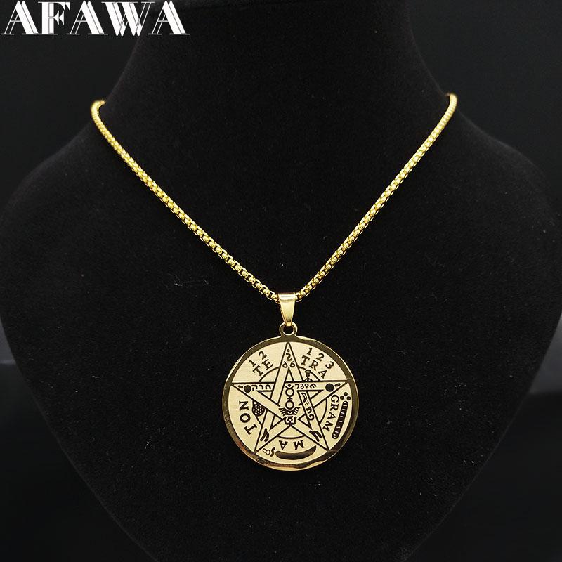 Je Tetragrammaton Hebräisches Pentagramm Edelstahl Halsketten für Männer Goldfarbe Männliche Kette Schmuck colar masculino N1163S